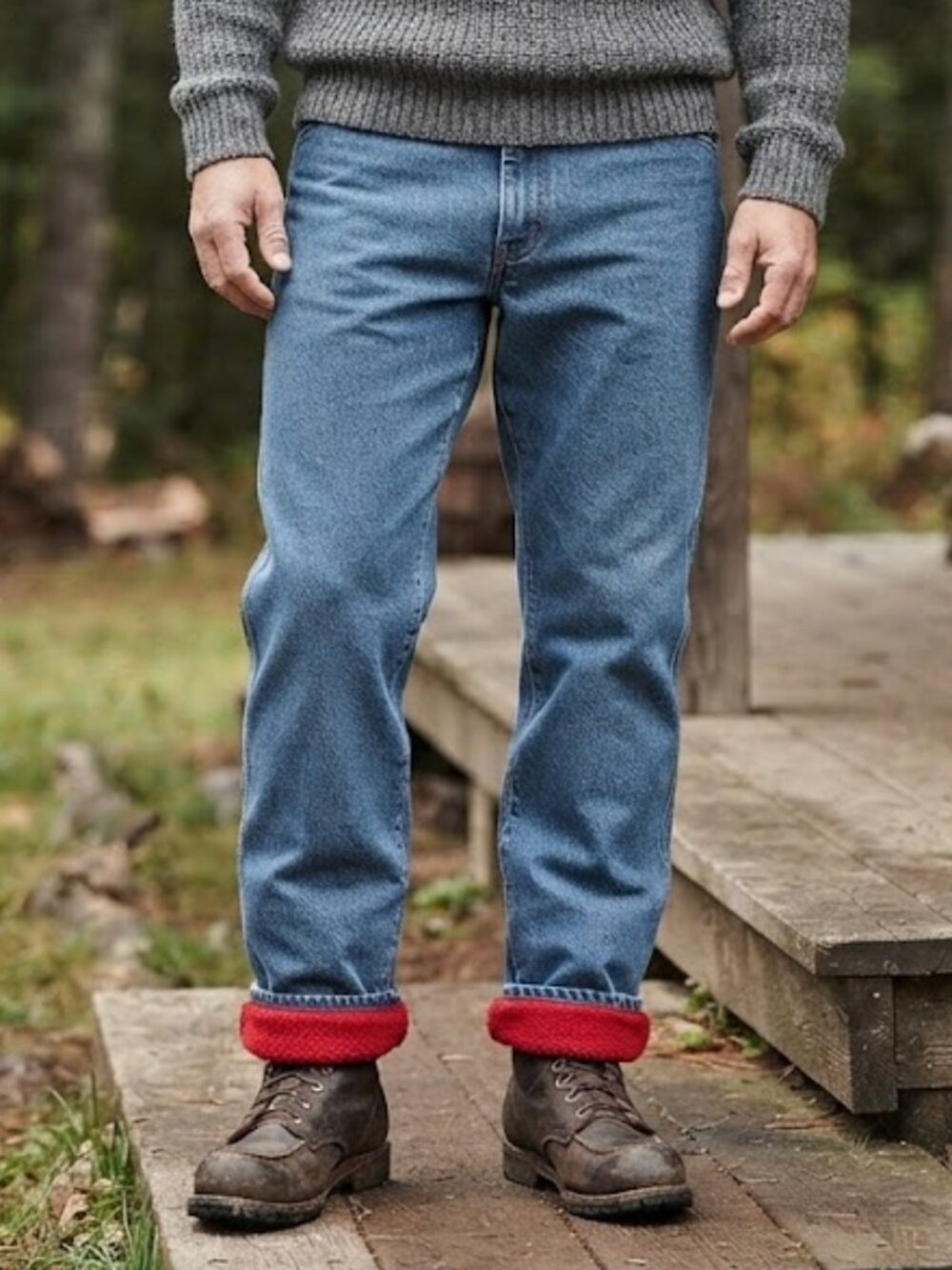Vintage Wrangler Men's Blue Denim Red Fleece Lined Heavyweight Jeans 36x30
